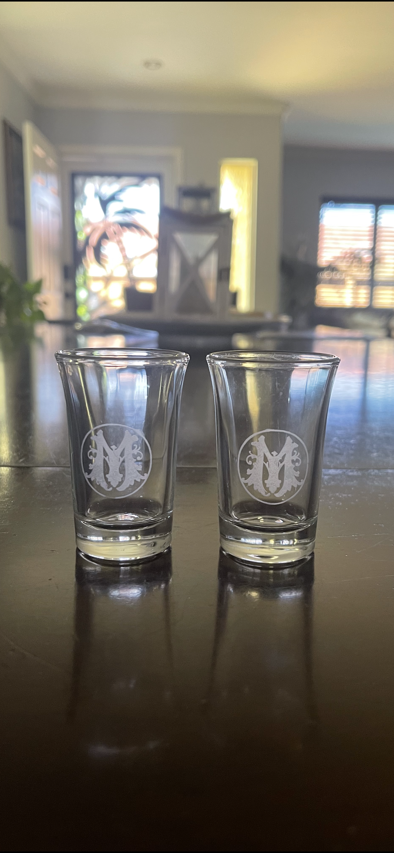 Personalized shot glasses with letter (set of two)